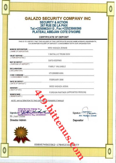 Certificate of deposit hadaza family